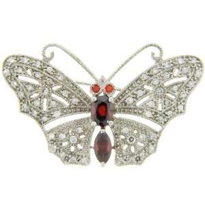  Sterling Silver Red CZ Butterfly Brooch Jewelry