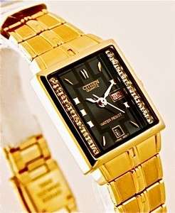 NEW CITIZEN LADIES WATCH GOLD TONE BAND/BLACK DIAL  