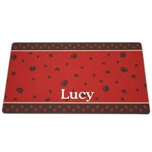   Red & Brown Paw Border Personalized Cat Litter Box Mat