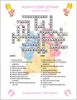 Care Bears Custom Crossword Baby Shower Puzzles  