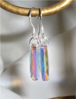 Crystal Aurora Borealis Column Drop Earrings Made With Swarovski 