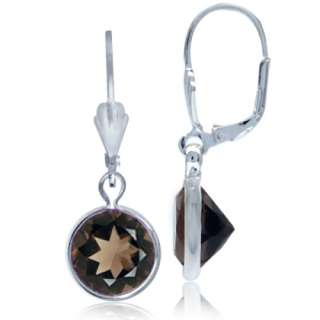   . Round Natural Smoky Quartz 925 Sterling Silver Leverback Earrings