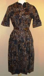 1950s Brown Print Day Dress (Bust 36)  