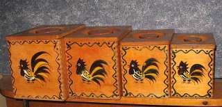 Vintage Woodpecker Wood Ware Rooster Themed Canister Set  
