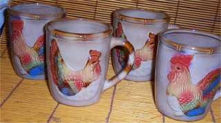 Rooster Coffee Mugs Country Kitchen Cabin Set of 4 New  