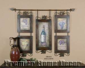 Metal Wine Collage Wall Decor Plaque With Scroll Topper  