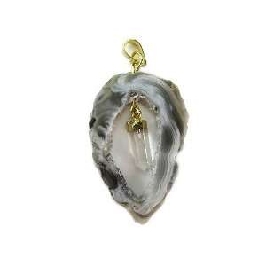 Crystal Lined Oco Geode with Quartz Crystal Pendant on Corded Necklace