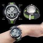 Watch Man OHSEN Dual Time Black Face Black & Green Band Sports 3 sub 