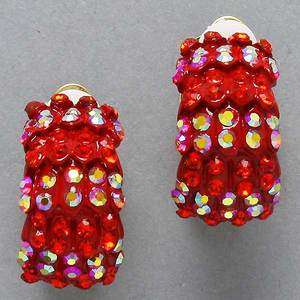 CLiP On EaRRiNgS WiTh CrYsTaL RHiNeStOnE Red/AB Red Siam New  