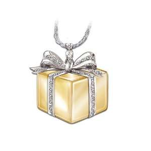 Sterling Silver And Diamond Gift Box Pendant Necklace Gift Of Love by 