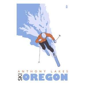 Anthony Lakes, Oregon, Stylized Skier Premium Poster Print, 24x32