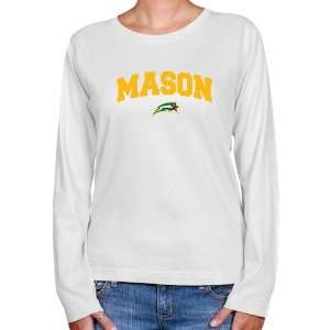 George Mason Patriots Ladies White Logo Arch Long Sleeve Classic Fit T 