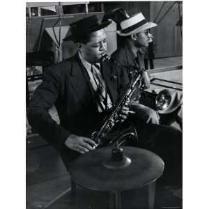 Lester Young and Trombonist at Recording Session for Jammin the Blues 