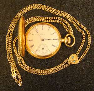Antique 1909 14K Gold Elgin Ladies Pocket Watch and Slide Chain 