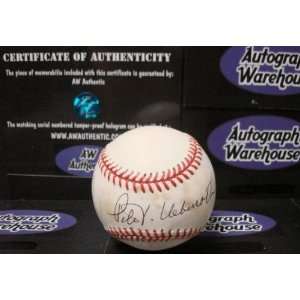  Peter Ueberroth Autographed/Hand Signed Baseball Yellowed 