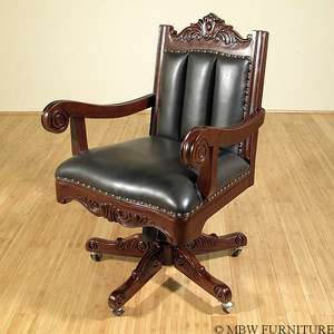 Walnut Leather Swivel Executive Office Chair FREE S/H  