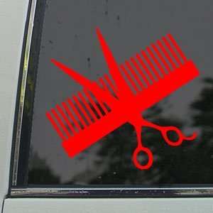  Comb And Scissors Red Decal Hairdresser Beautician Barber Red 