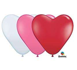 12) HEART SHAPED 15 LATEX BALLOONS Red, Pink & White  