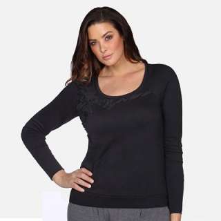 daisy fuentes® Chiffon Trim French Terry Sweater   Womens Plus