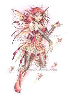 Fire Element Fairy Red Elf Fantasy PRINT DELPHINE art  