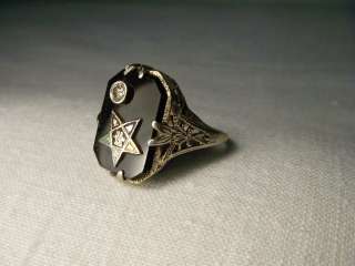   White Gold Diamond Onyx Masonic Mens Womens Eastern Star Ring  
