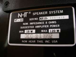 NHT VT 1C VT1C Center Speaker System Piano Black Minty  