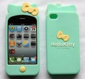 Cute Hello Kitty Double Bow Silicone Case Bowknot Cover For iPhone 4G 