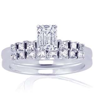 35 Ct Emerald Cut Diamond Engagement Wedding Rings Set SI1 IGI CUT 