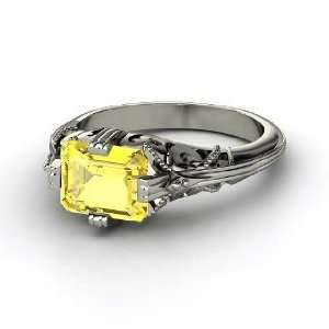    Acadia Ring, Emerald Cut Yellow Sapphire Platinum Ring Jewelry