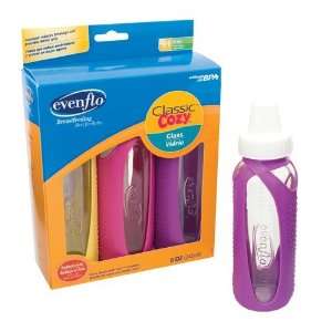   Evenflo Cozy Glass w/Sleeve Bottle 3pk  8oz   Yellow/Pink/Purple: Baby