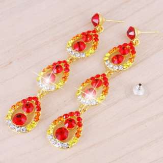 High grade 1set red rhinestone alloy necklace earrings gold plated 