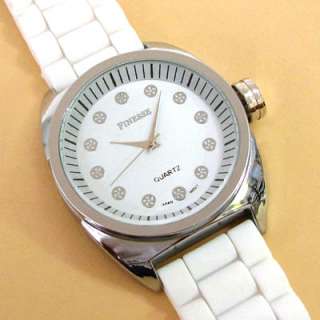 Jumbo Silver Case WHITE Silicone Gel Rubber Band WATCH  
