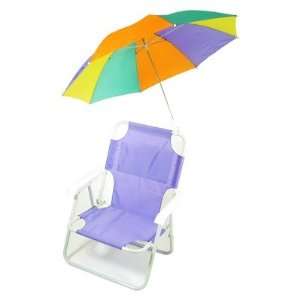 Medium Sized Beach Chair with Multi Colored Umbrella