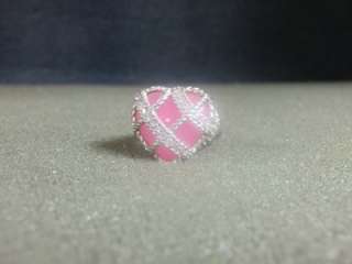 JUDITH RIPKA Sterling Silver 925 Pink Quartzite Heart Ring Cross 