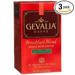 Gevalia Breakfast Blend Whole Bean Coffee, Decaffeinated, 8 Ounce 