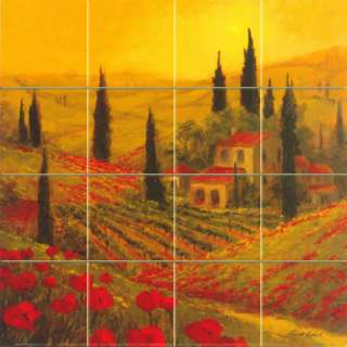 Art Mural Ceramic Landscape Poppies Tuscany Tile #414  
