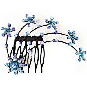    Blue Crystal Rhinestone Flower Head Piece Hair Comb Beauty