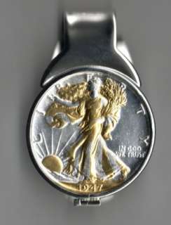 Gold on Silver Walking Liberty Half Dollar Coin Spring Money Clip Flag 