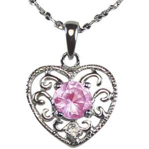  Pink Sapphire Cubic Zirconia 0.5ct Center Filigree Heart 