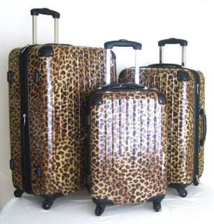 PC Luggage Set Hard Rolling 4 Wheels Spinner Leopard  