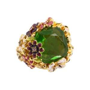  Kenneth Jay Lane Jeweled Flower Ring Ring   Green 