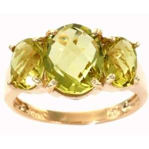  14K Yellow Gold Large Three Stone Oval Ring Lemon Citrine 