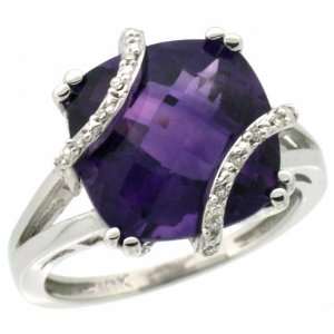10k White Gold ( 12 mm ) Large Stone Engagement Amethyst Ring w/ 0.042 