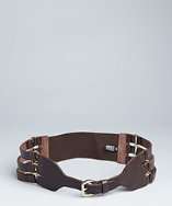 Brave Belts brown leather multi strap and stretch elastic waist belt 