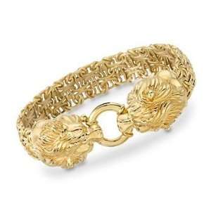  Italian 14kt Yellow Gold Lion Heads Bracelet Jewelry