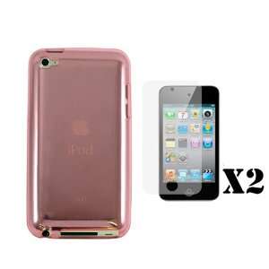  Ipod Touch 4 TPU Case Pink + 2X Screen Guard Protector 
