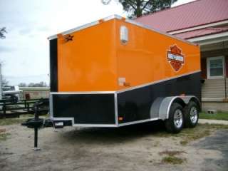 7x12 enclosed double motorcycle trailer black ATP slant pkg orange 