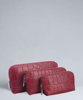 Furla cherry croc embossed leather 3 in 1 cosmetics case