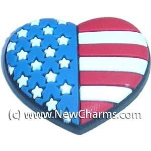   Patriotic Heart Shoe Snap Charm Jibbitz Croc Style Jewelry