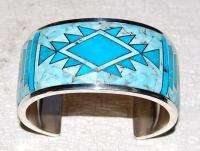 Native American Morenci Turquoise Rug Inlay Bracelet  